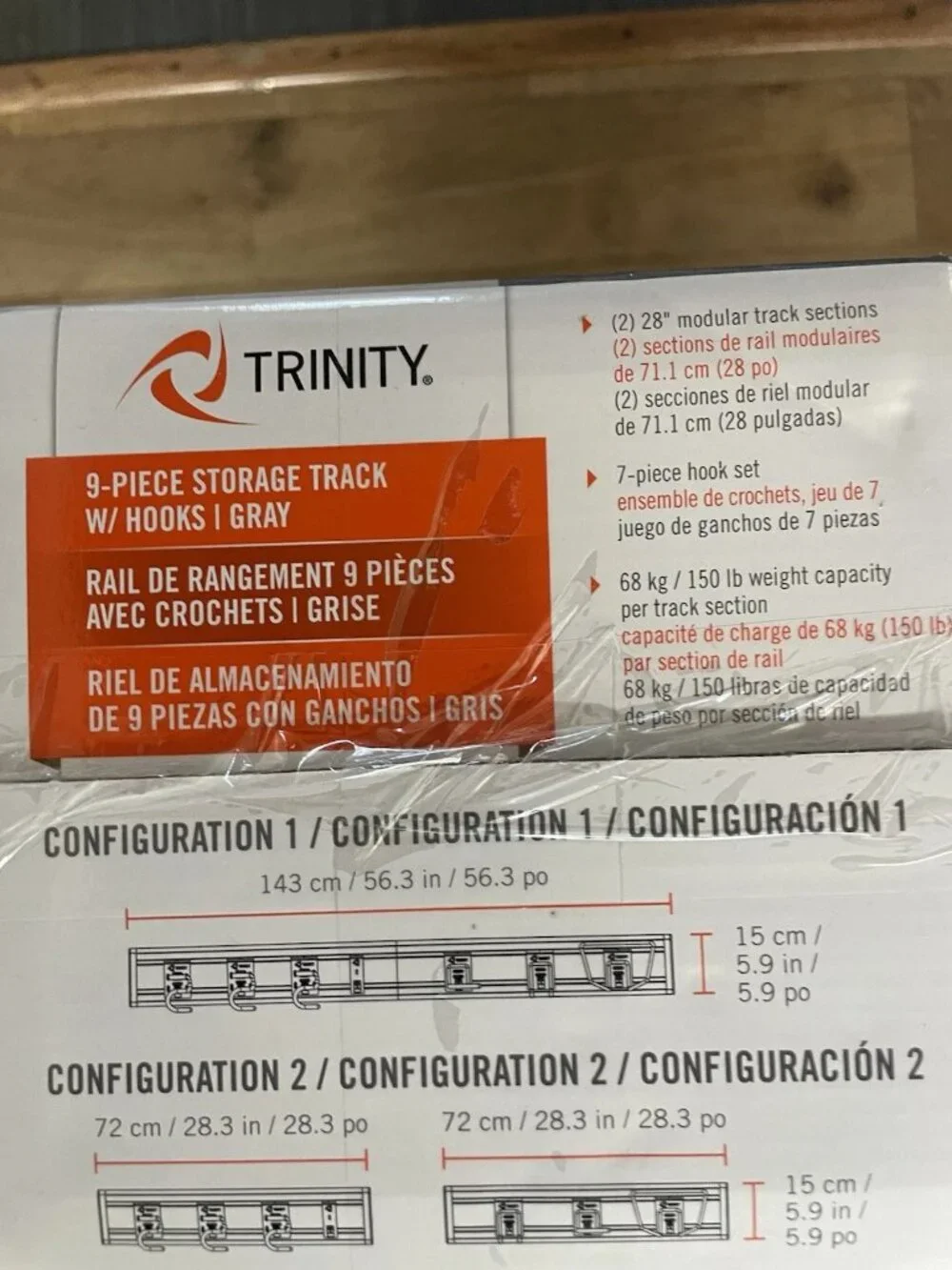 TRINITY 9-Piece Garage Storage Track Wall Organizer Rail w/ Hooks Gray